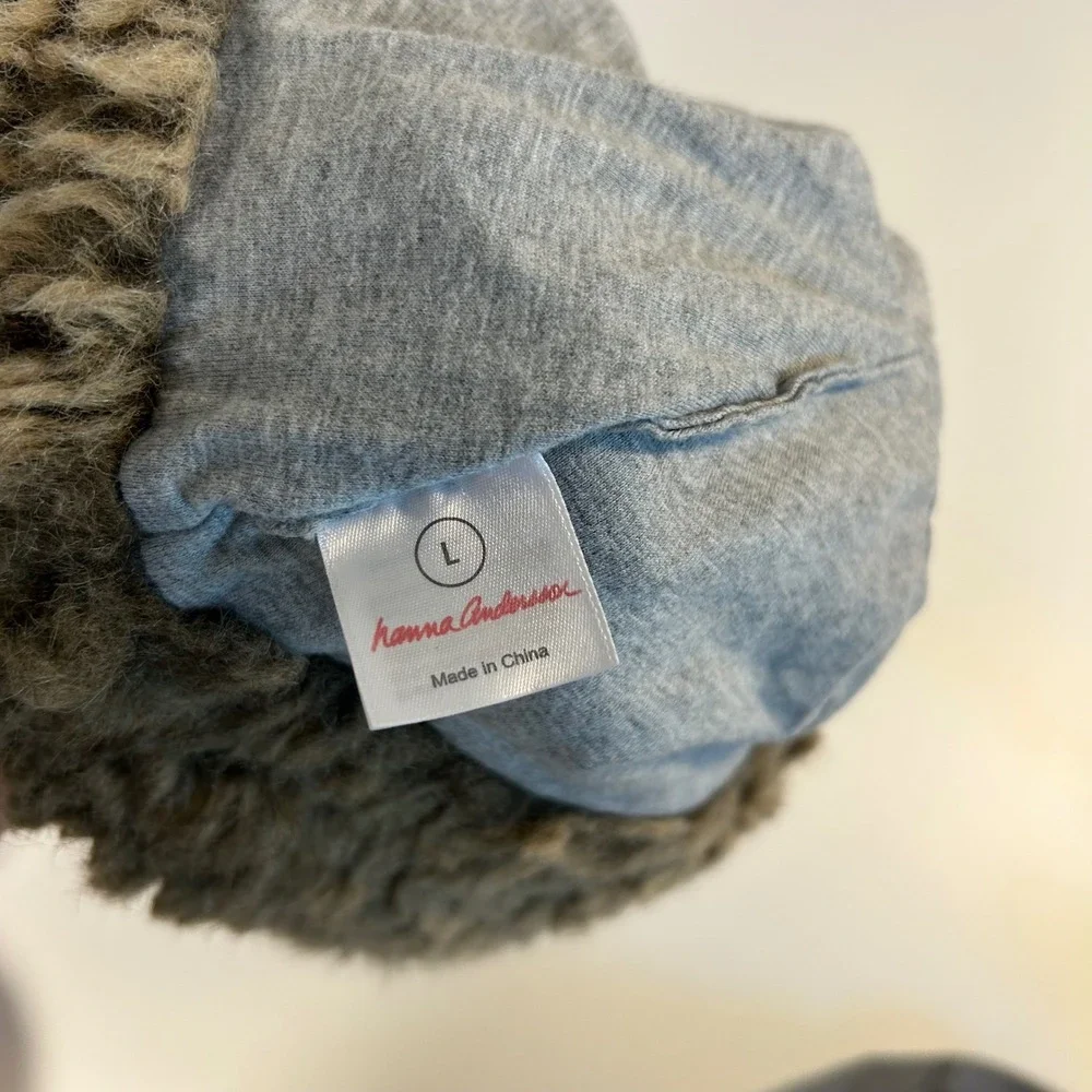 Hanna Andersson kid large youth bear knit trapper flap hat faux fur cotton lined